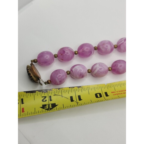 Vintage Hong Kong 60s Pink Marbled Swirl Chunky Bead 24" Plastic Necklace - Picture 4 of 4